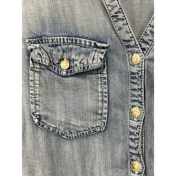 Maurices Chambray Shirt Size Small Button Front Long Sleeve Blue Denim Classic - Picture 4 of 7